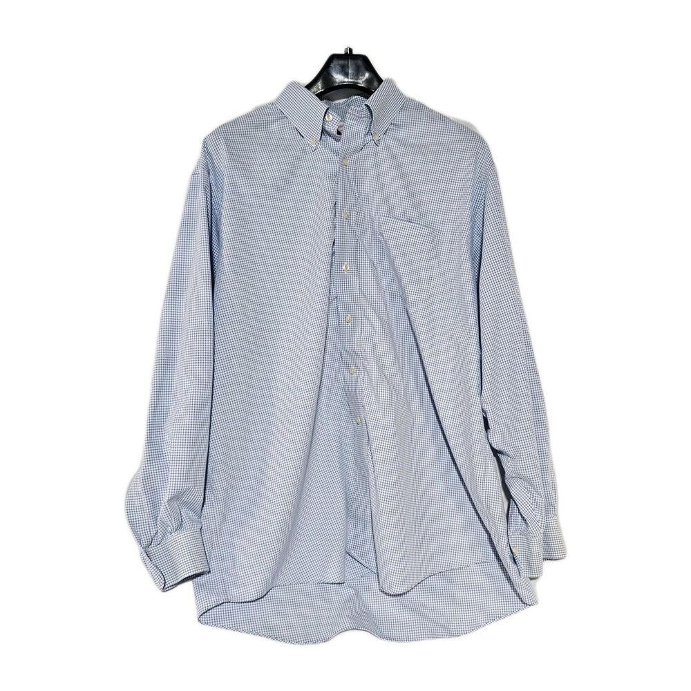 Brooks Brothers Noniron Shirt Men 17 1/2-35 Madison Fit Blue Check Supima Cotton - Picture 2 of 8